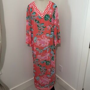 NEW CK Bradley Medium Peppin Caftan Maxi Dress Coverup ~ Sheer Floral Beach